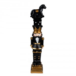Černá vánoční dekorace Louskáček s koníkem - 6*5*23 cm