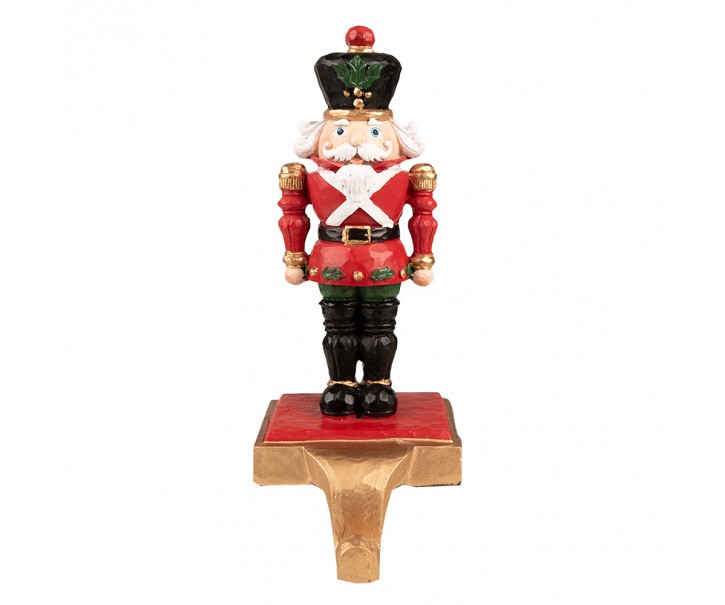 Červeno-černý věšák na vánoční punčochu Louskáček - 10*12*24 cm Clayre & Eef
