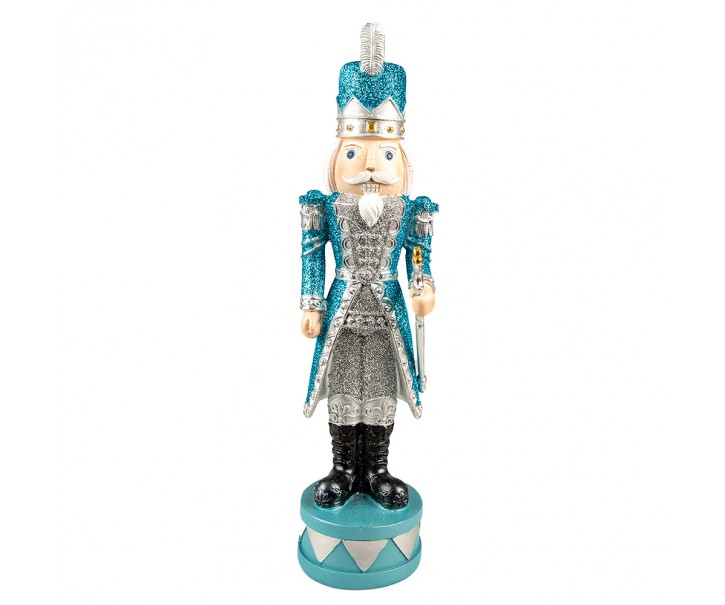 Dekorace louskáček v modrém třpytivém obleku - 8*8*30 cm Clayre & Eef