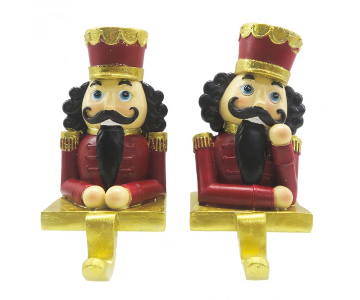 Háček na vánoční punčochu Louskáček v červeném - 7*6*12 cm Clayre & Eef