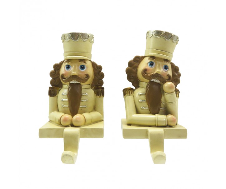 Háček na vánoční punčochu Louskáček v béžovém - 7*6*12 cm Clayre & Eef