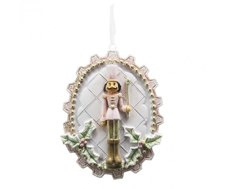 Bílá vánoční závěsná ozdoba Louskáček - 6*1*8 cm Clayre & Eef