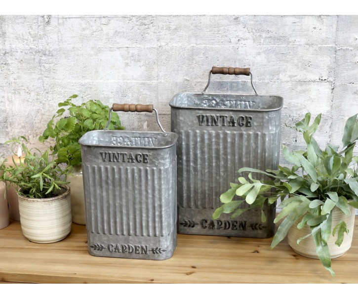 2ks zinkový antik box na květiny Vintage - 25*15*37cm Chic Antique
