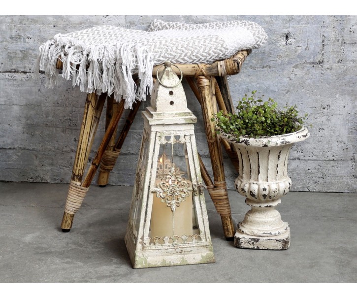 Krémová antik kovová lucerna s ornamenty Vintage - 20*20*46cm Chic Antique