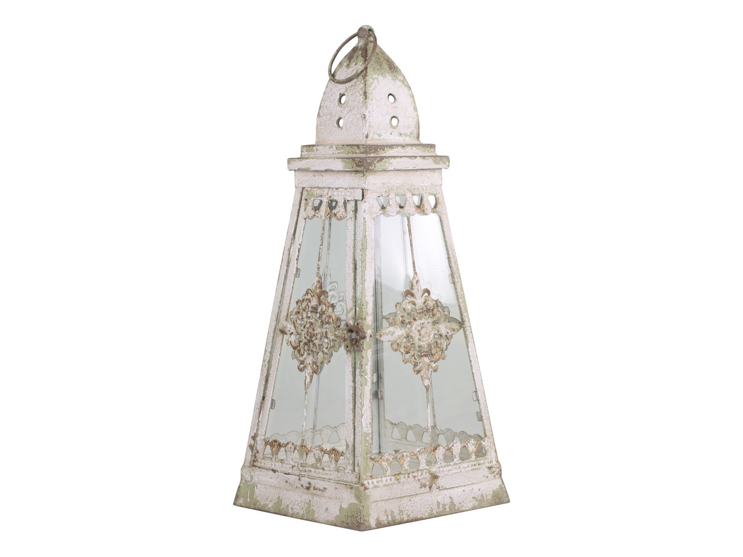 Krémová antik kovová lucerna s ornamenty Vintage - 20*20*46cm Chic Antique Krémová antik kovová lucerna s ornamenty Vintage - 20*20*46cm Chic Antique