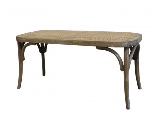 Hnědá antik francouzská dřevěná lavice s proutěným výpletem Old French - 100*42*46cm