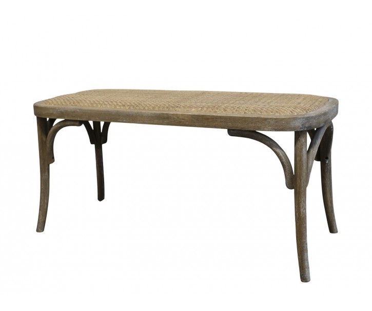 Hnědá antik francouzská dřevěná lavice s proutěným výpletem Channie - 100*42*46cm Chic Antique