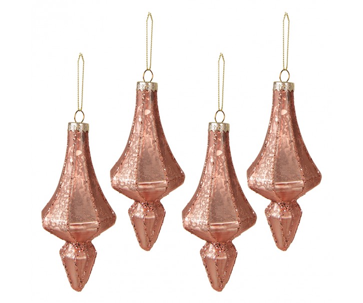 4ks růžová vánoční ozdoba baňka XL - Ø 6*15 cm Clayre & Eef