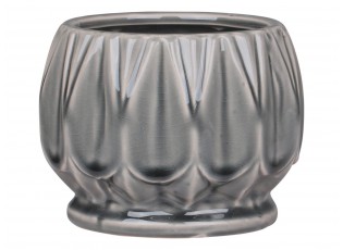 Šedý antik keramický obal na květináč se vzorem Alsace S - Ø 13*10cm
