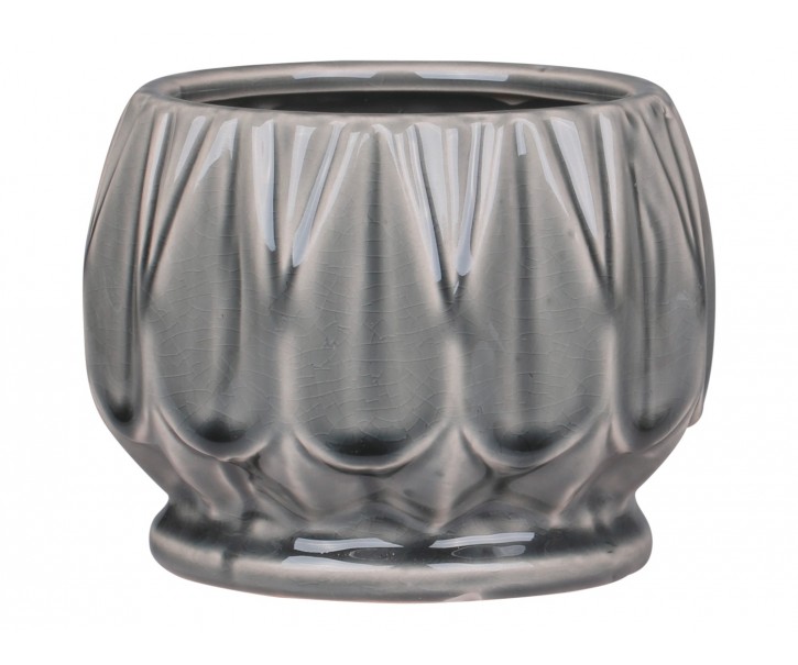 Šedý antik keramický obal na květináč se vzorem Alsace - Ø 13*10cm Chic Antique