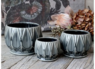 Šedý antik keramický obal na květináč se vzorem Alsace S - Ø 13*10cm