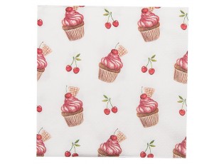 Bílé papírové ubrousky s dortíčky Cherry Cupcake - 33*33 cm (20ks)