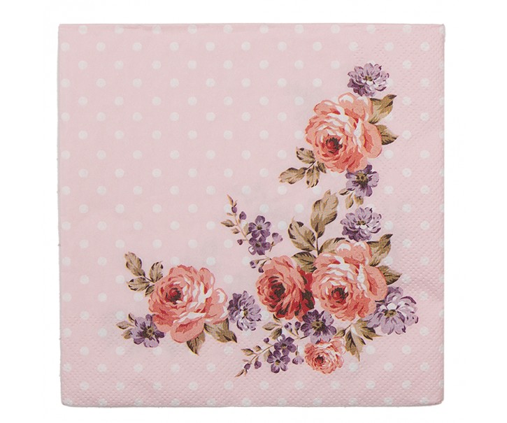Růžové papírové ubrousky s růžemi Dotty Rose I - 33*33 cm (20ks) Clayre & Eef