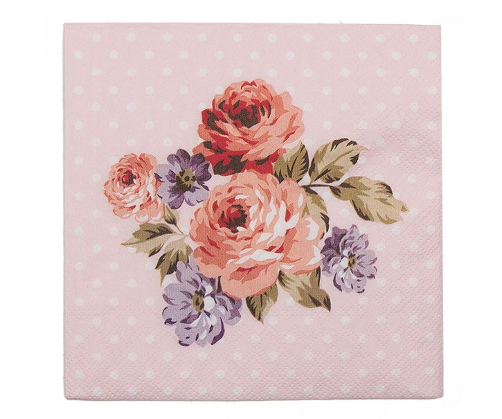 Růžové papírové ubrousky s růžemi Dotty Rose II - 33*33 cm (20ks) Clayre & Eef