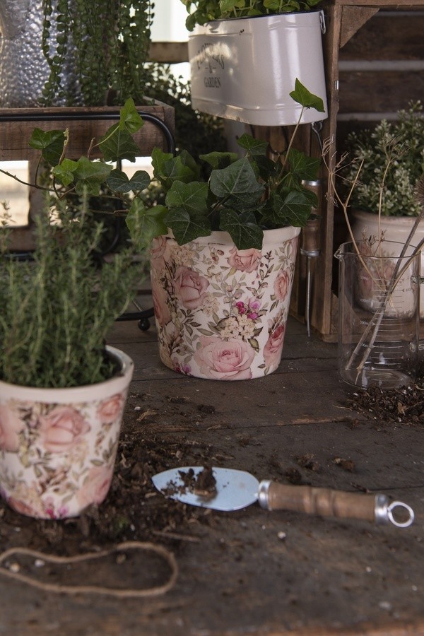 Keramický obal na květináč s růžemi Rosien M - Ø15*14 cm Clayre & Eef Keramický obal na květináč s růžemi Rosien M - Ø15*14 cm Clayre & Eef