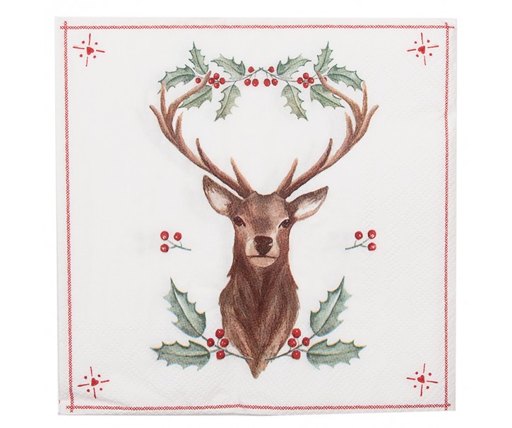 Papírové ubrousky s jelenem a cesmínou Holly Christmas - 33*33 cm (20ks) Clayre & Eef