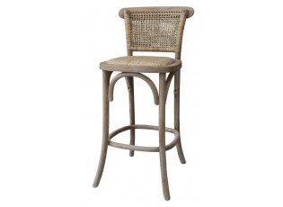 Přírodní dřevěná barová židle s ratanovým výpletem Old French chair - 43*51*103 cm 