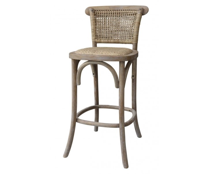 Přírodní ratanová barová židle s výpletem Old French chair - 43*51*103 cm Chic Antique