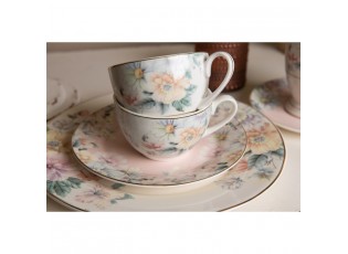 Porcelánový šálek s podšálkem s květinami Flowers - Ø 10*6 / Ø 15*2 cm / 250 ml