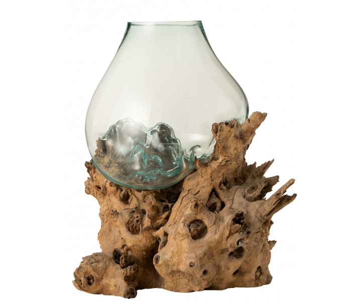 Váza z recyklovaného skla na dřevu Gamal - 83*78*78 cm J-Line by Jolipa