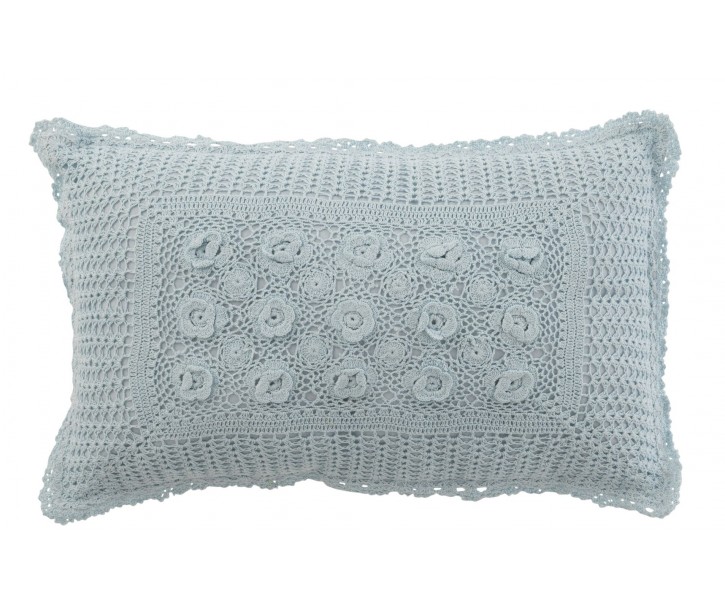 Pomněnkový bavlněný polštář s krajkou Lace blue - 50*10*30cm J-Line by Jolipa