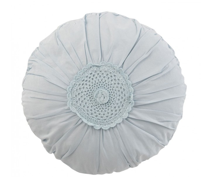 Pomněnkový kulatý bavlněný polštář s krajkou Lace blue - Ø 40*11cm J-Line by Jolipa