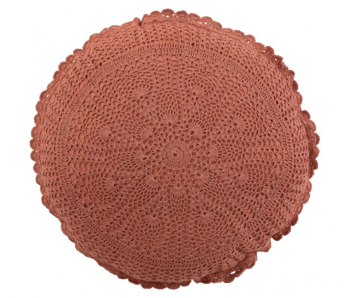 Hnědý kulatý bavlněný polštář s krajkou Lace brown - Ø 38*12cm J-Line by Jolipa