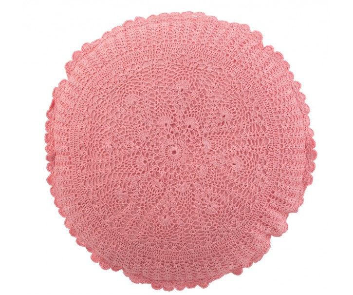 Růžový kulatý bavlněný polštář s krajkou Lace pink - Ø 38*12cm J-Line by Jolipa