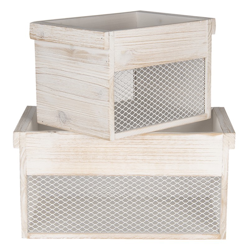 2ks dřevěný úložný box s bílou patinou - 18*18*12 / 15*15*11 cm Clayre & Eef 2ks dřevěný úložný box s bílou patinou - 18*18*12 / 15*15*11 cm Clayre & Eef