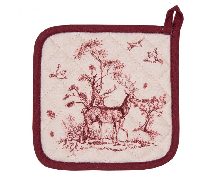 Béžová bavlněná chňapka - podložka s jelenem Pretty Forest - 20*20 cm Clayre & Eef