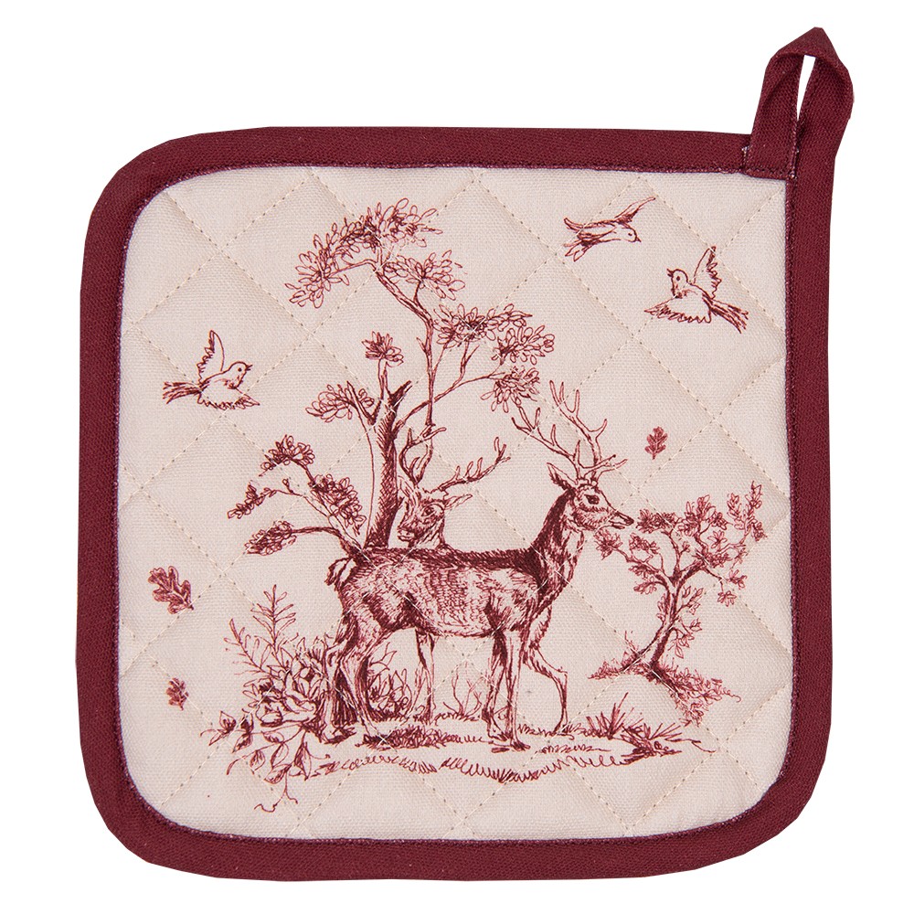 Béžová bavlněná chňapka - podložka s jelenem Pretty Forest - 20*20 cm
