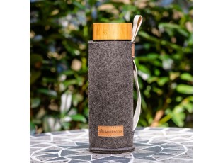 Tmavě šedý filcový obal na skleněnou láhev - Ø 7*21cm / 450ml a 650ml 