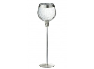 Skleněný svícen na noze s popraskáním Silver - Ø 9*30cm