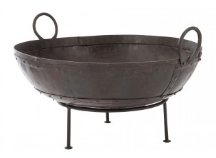 Černo-hnědé antik kovové kulaté ohniště - 72*65*40 cm