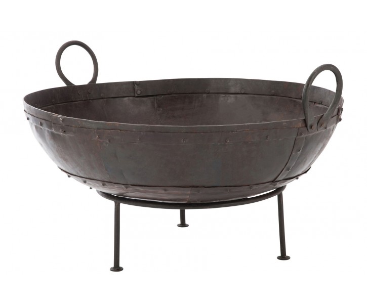 Černo-hnědé antik kovové kulaté ohniště - 72*65*40 cm J-Line by Jolipa