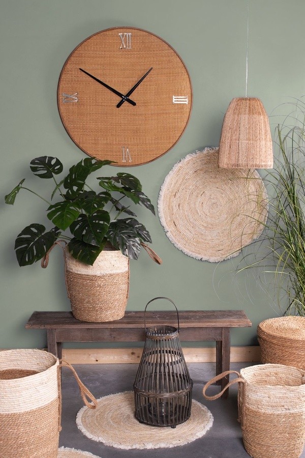 Přírodní nástěnné hodiny se slaměným výpletem - Ø 80*5 cm / 1*AA Clayre & Eef Přírodní nástěnné hodiny se slaměným výpletem - Ø 80*5 cm / 1*AA Clayre & Eef