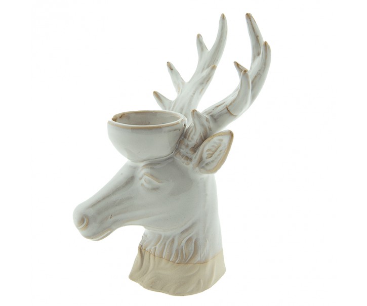 Béžový porcelánový svícen na čajovou svíčku Jelen Chrie - 12*11*18 cm Clayre & Eef