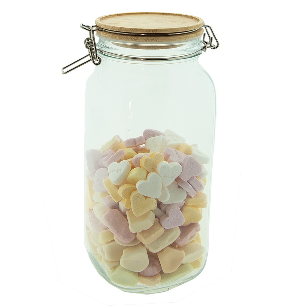 Skleněná dóza s bambusovým víkem - Ø11*25 cm / 2.1l Clayre & Eef Skleněná dóza s bambusovým víkem - Ø11*25 cm / 2.1l Clayre & Eef