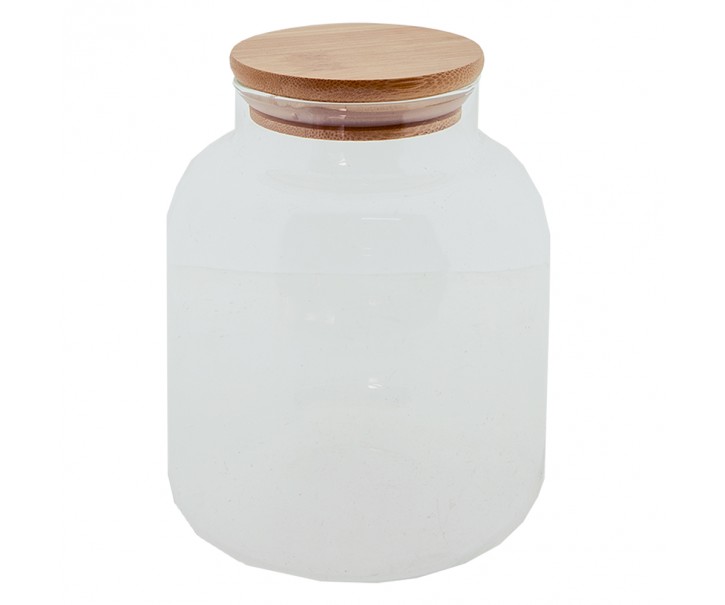 Skleněná skladovací nádoba s bambusovým víčkem - Ø 12*15 cm / 1.2 l Clayre & Eef