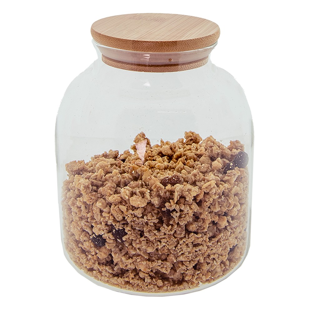Skleněná skladovací nádoba s bambusovým víčkem - Ø 12*15 cm / 1.2 l Clayre & Eef Skleněná skladovací nádoba s bambusovým víčkem - Ø 12*15 cm / 1.2 l Clayre & Eef