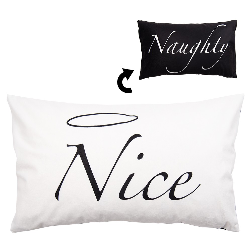 Bílo-černý povlak na polštář Naughty a Nice z Black&White X-Mas - 30*50 cm Clayre & Eef Bílo-černý povlak na polštář Naughty a Nice z Black&White X-Mas - 30*50 cm Clayre & Eef