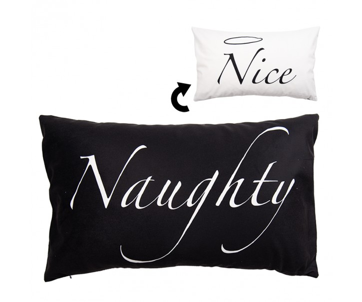 Bílo-černý povlak na polštář Naughty a Nice z Black&White X-Mas - 30*50 cm Clayre & Eef