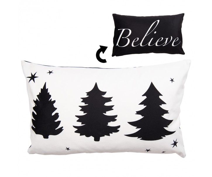 Bílo-černý povlak na polštář se stromky Believe Black&White X-Mas - 30*50 cm Clayre & Eef