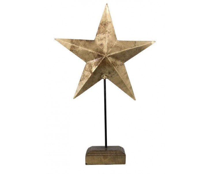 Dekorace zlatá antik kovová hvězda na dřevěném podstavci - 27cm Mars & More 