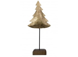 Dekorace zlatý antik kovový stromek na dřevěném podstavci - 10*8*28cm
