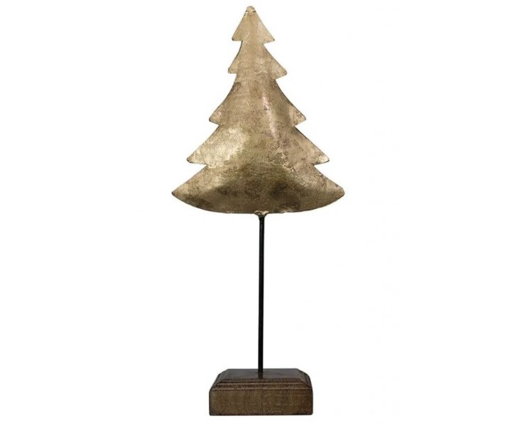 Dekorace zlatý antik kovový stromek na dřevěném podstavci - 10*8*28cm Mars & More 