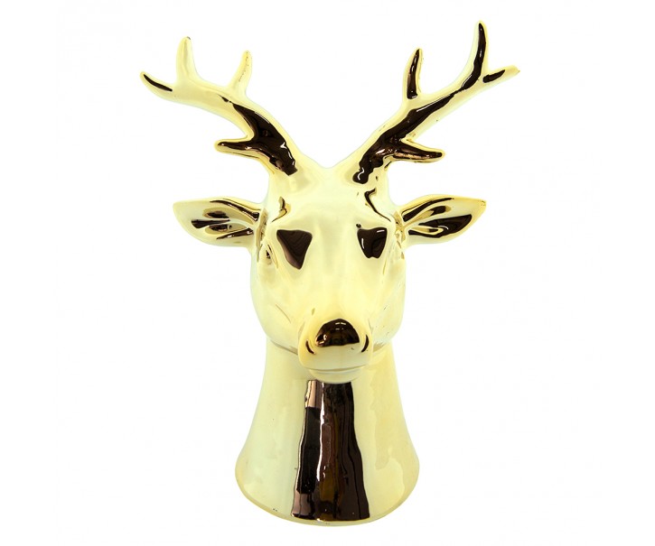 Zlatá porcelánová dekorace Jelen M - 10*8*16 cm Clayre & Eef