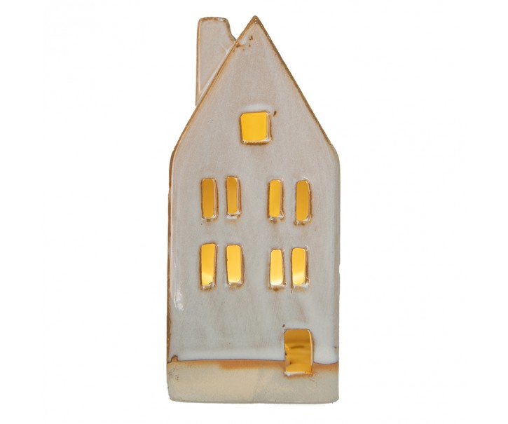 Béžový porcelánový domek s LED světýlky - 7*6*15 cm Clayre & Eef