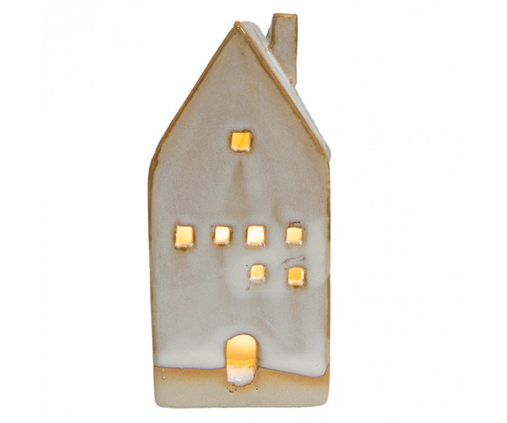 Béžový porcelánový domek s LED světýlky - 5*5*12 cm Clayre & Eef