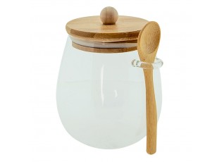 Skleněná dóza/ cukřenka s bambusovým víčkem a lžičkou - 12*11*13 cm / 660 ml